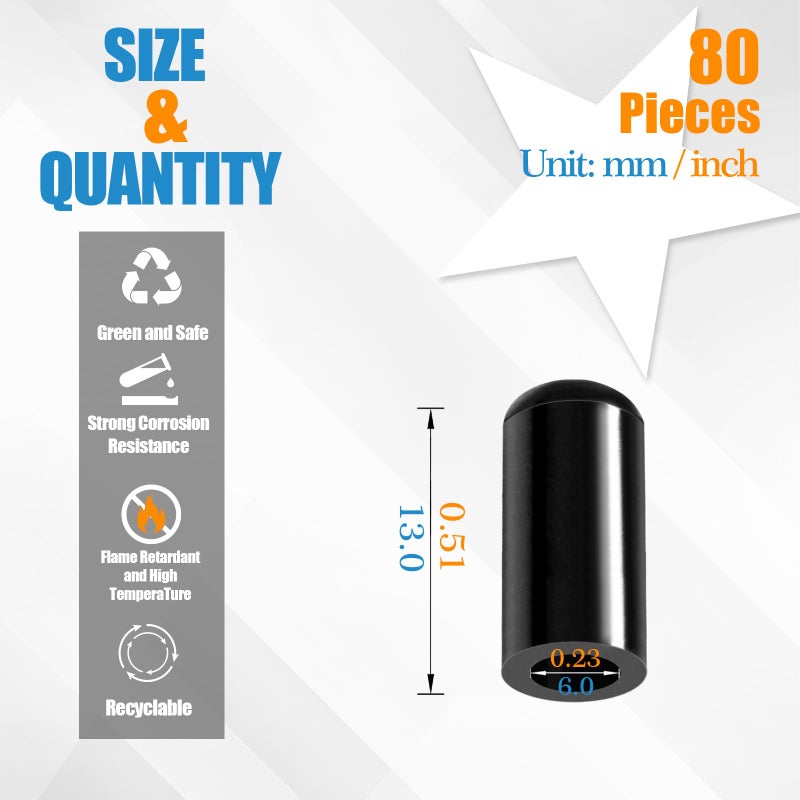 CQRobot Silicone End Caps 80pcs 1/4 Inch High Temp Protective Flexible Screw Thread Protectors Bolt Covers Screw Caps Kit for Metal Tube Rod - Image 2